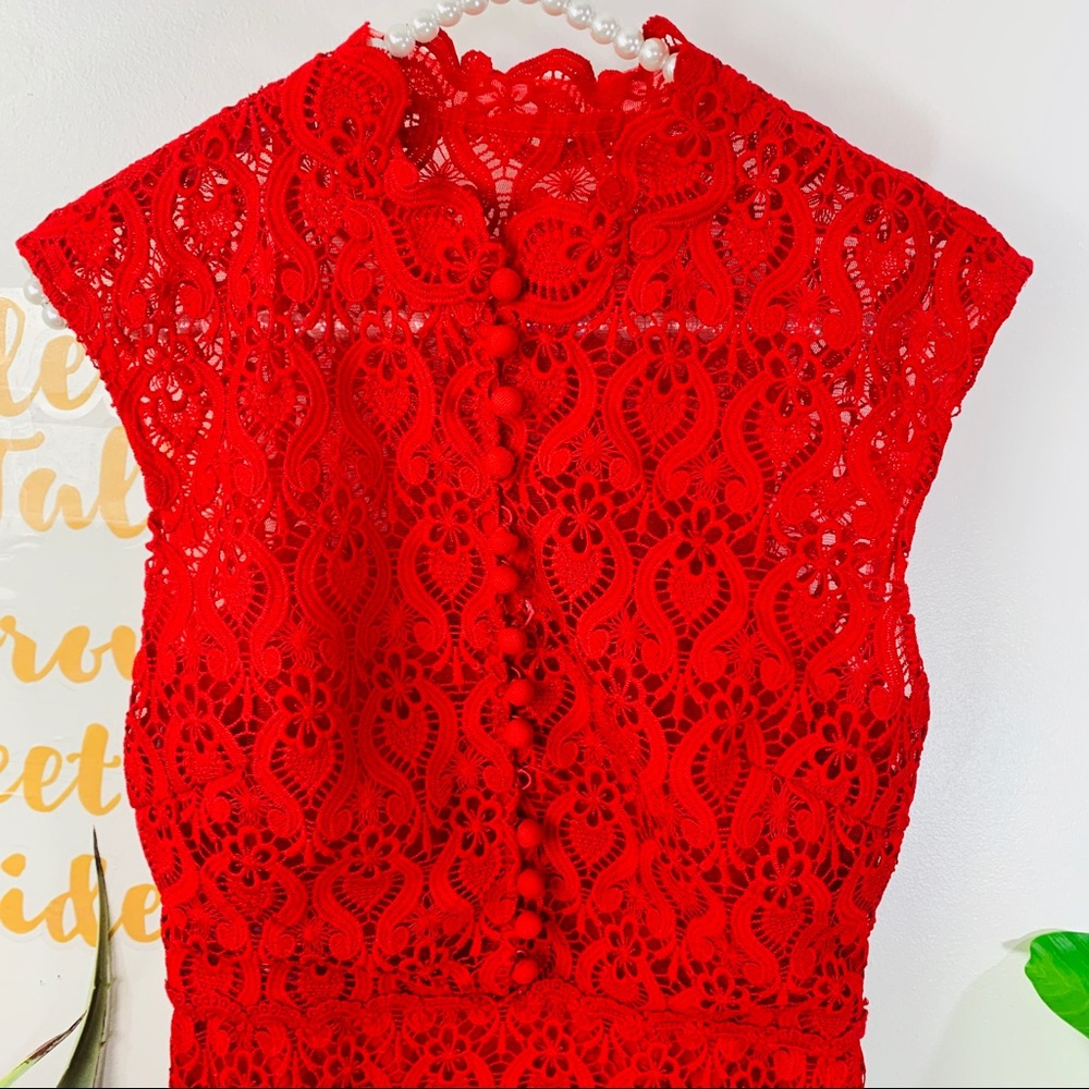 MIKAEL AGHAL Red Lace Sleeveless Midi Dress Size 2 - Picture 7 of 15